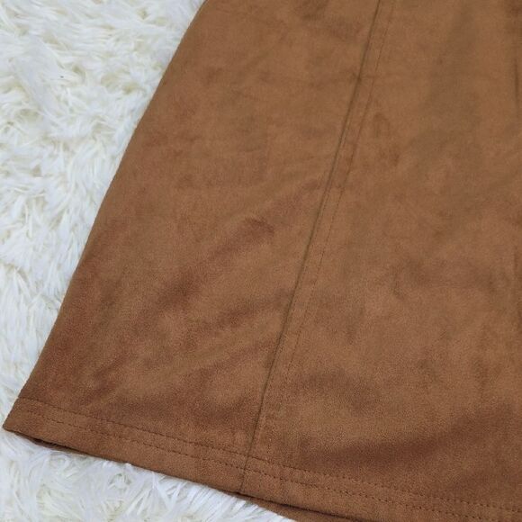 Francesca's Mi Ami Tan A-Line Faux Suade Mini Skirt Casual - Picture 2 of 6
